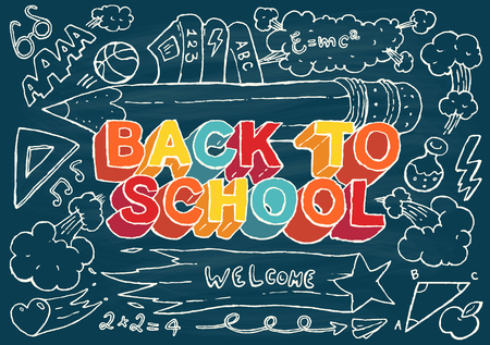 Back to school background design template big set of school theme icons hand drawn vector illustrationのイラスト素材