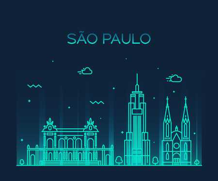 Sao Paulo skyline detailed silhouette Trendy vector illustration line art styleのイラスト素材
