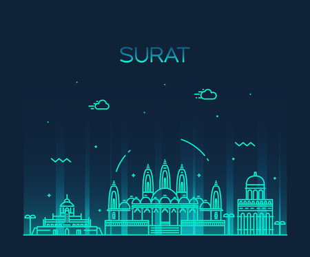 Surat skyline detailed silhouette Trendy vector illustration linear styleのイラスト素材