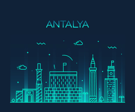 Antalya skyline detailed silhouette Trendy vector illustration linear styleのイラスト素材