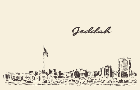 Sketch of Jeddah skyline vector illustration hand drawnのイラスト素材