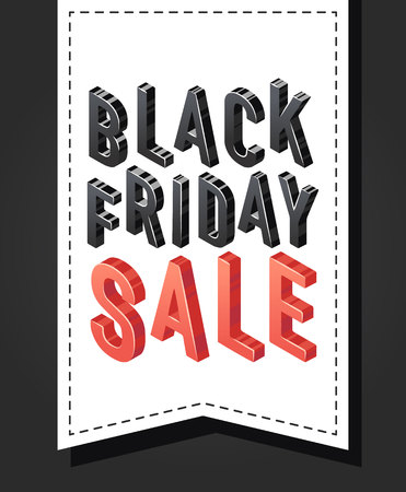 Black friday sale banner Realistic ribbon with sign Isometric vector illustrationのイラスト素材