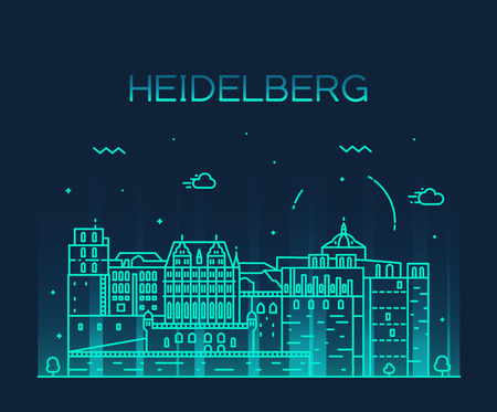 Heidelberg skyline detailed silhouette Trendy vector illustration linear styleのイラスト素材