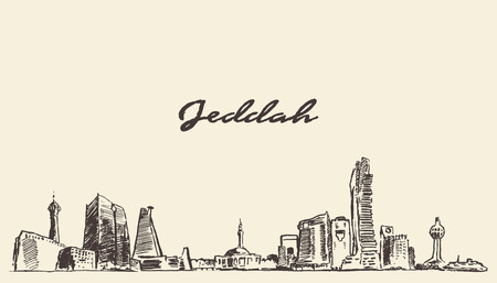 Sketch of Jeddah skyline vector illustration hand drawnのイラスト素材