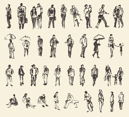 Sketch of people vector Illustration hand drawing drawのイラスト素材