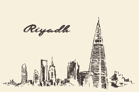 Sketch of Riyadh skyline vector illustration hand drawnのイラスト素材