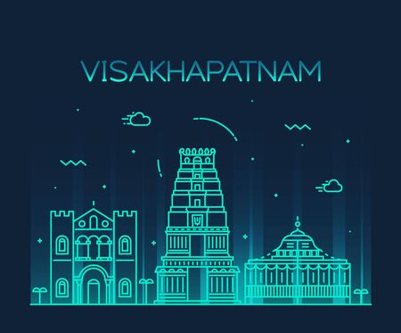 Visakhapatnam skyline detailed silhouette Trendy vector illustration linear styleのイラスト素材