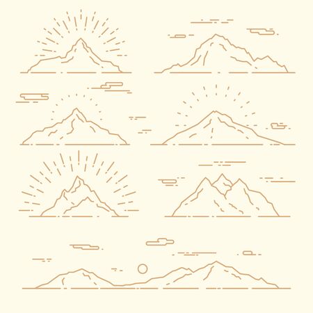 Set of mountains vector illustration trendy linear styleのイラスト素材