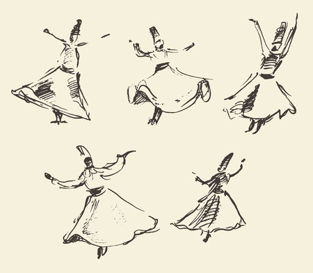 Whirling dervishes vector illustration hand drawn sketchのイラスト素材