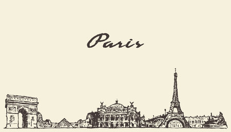 Paris skyline France vintage engraved illustration hand drawnのイラスト素材