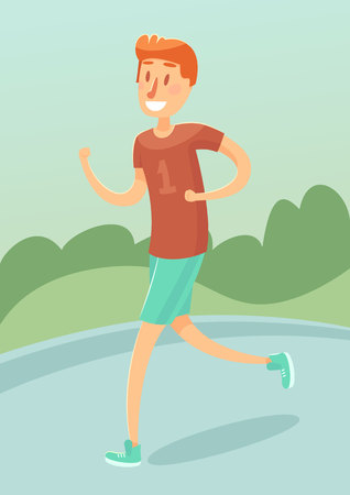 Young man running outdoors friendly male character vector illustration flat styleのイラスト素材