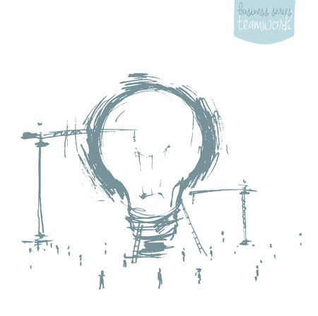 Construction of a big idea. Concept hand drawn vector illustration, sketchのイラスト素材