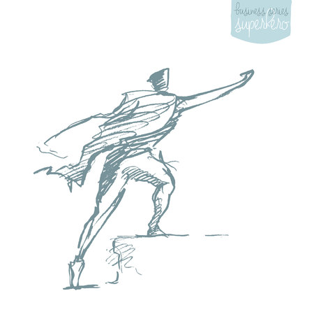 Businessman with a waving cloak. Freedom aspiration winner, creativity, hero concept. Vector illustration, sketchの写真素材