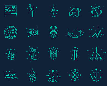 Summer, travel pirate icons set symbolのイラスト素材