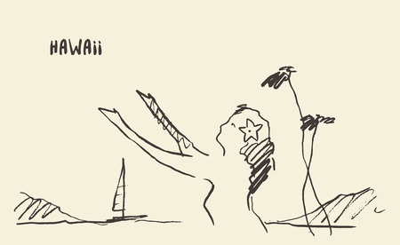 Sketch of a Hawaiian girl, illustrationのイラスト素材