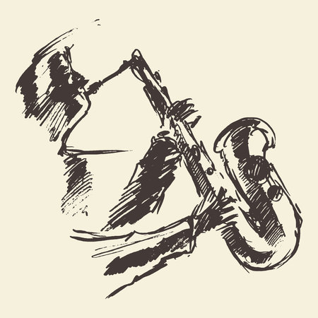 Man playing saxophone. Vintage  illustration, sketch.のイラスト素材