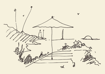 Simple sketch of an abstract seaside view and beach, illustration, sketchのイラスト素材