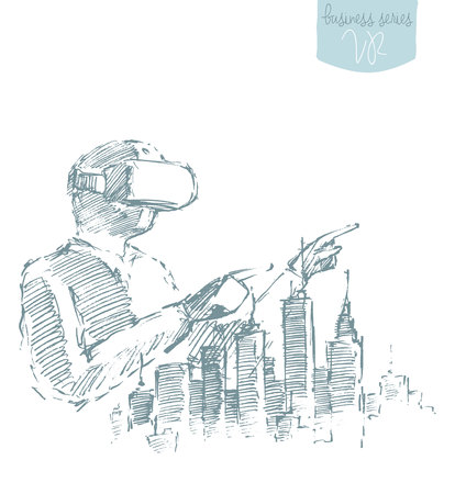 Man wearing virtual reality goggles.のイラスト素材