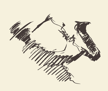 Man playing saxophone drawn vector sketch.のイラスト素材