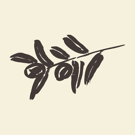 Ink hand drawn olive tree branches, vector illustrationのイラスト素材