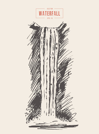 Vintage illustration of beautiful waterfall drawnのイラスト素材