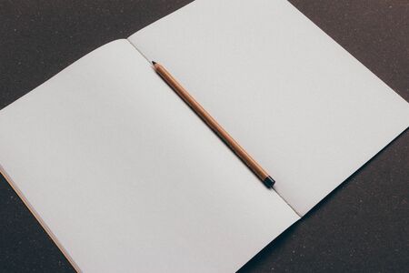 Blank open note with pencil, clean mock upの写真素材