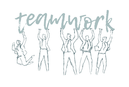 Business concept, people hold hands in a spirit of togetherness, vector illustration, hand drawn, sketchのイラスト素材