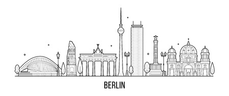 Berlin skyline, Germany. This vector illustration represents the city with its most notable buildings. Vector is fully editable, every object is holistic and movableのイラスト素材