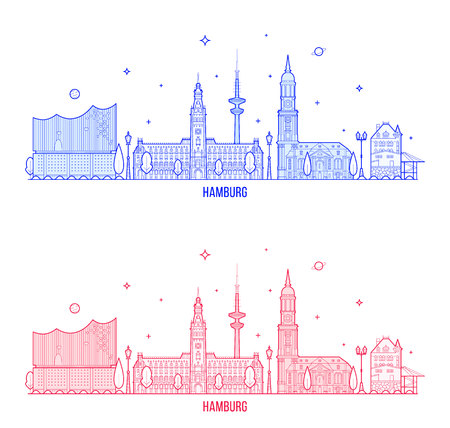 Hamburg skyline Germany city buildings vectorのイラスト素材