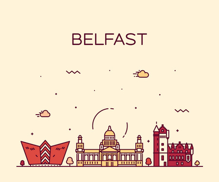 Belfast skyline, Northern Ireland. Trendy vector illustration, linear styleのイラスト素材