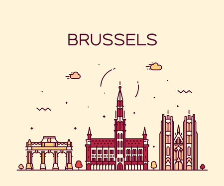 Brussels skyline, Belgium. Trendy vector illustration linear styleのイラスト素材