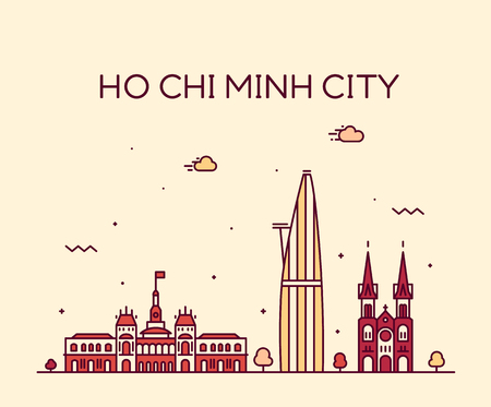 Ho Chi Minh City, Saigon, skyline, Vietnam. Trendy vector illustration linear styleのイラスト素材