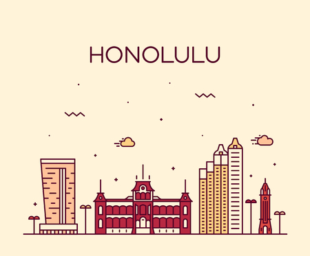 Honolulu Hawaii USA vector illustration line styleのイラスト素材