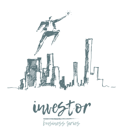 Business investor flies above the city vectorのイラスト素材
