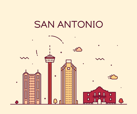 San Antonio city skyline, Texas, USA. Trendy vector illustration, linear styleのイラスト素材