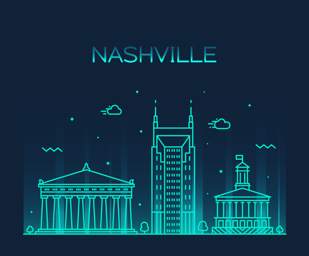Nashville skyline, Tennessee, USA. Trendy vector illustration linear styleのイラスト素材