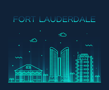 Fort Lauderdale skyline Florida USA vector linearのイラスト素材