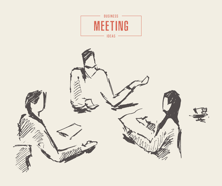Sketch of a business people having a meeting, brainstorming, teamwork, concept vector illustrationのイラスト素材