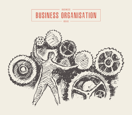Vector person sets up gear wheels business systemのイラスト素材