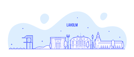 Laholm skyline, Laholm Municipality, Halland County, Sweden. This illustration represents the city with its most notable buildings. Vector is fully editable, every object is holistic and movableのイラスト素材