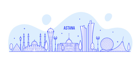 Astana skyline, Kazakhstan. This illustration represents the city with its most notable buildings. Vector is fully editable, every object is holistic and movableのイラスト素材