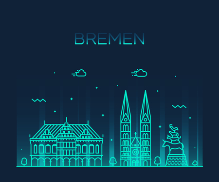 Bremen skyline Germany vector city linear styleのイラスト素材