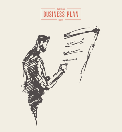 Successful businessman making a project, business planning, new plan concept, vector illustration, sketchのイラスト素材