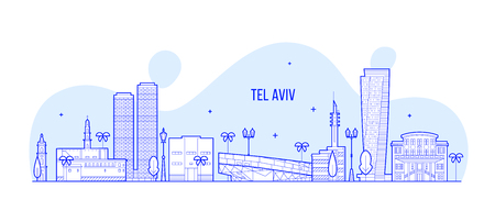 Tel Aviv skyline Israel city buildings vector lineのイラスト素材