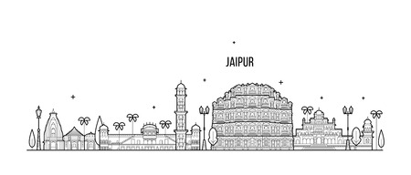 Jaipur skyline Rajasthan India city vector linearのイラスト素材