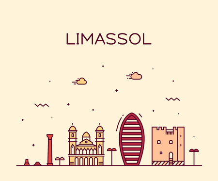 Limassol skyline Cyprus vector city linear styleのイラスト素材