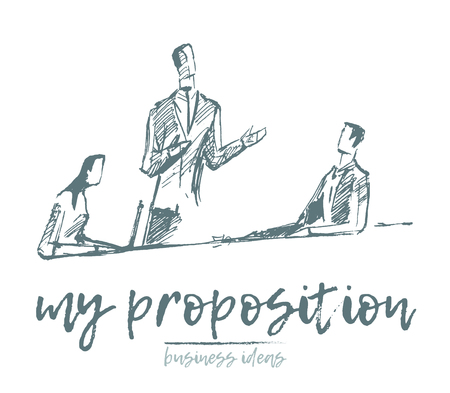 Sketch of a business people having a meeting, proposition, brainstorming, teamwork, concept vector illustrationのイラスト素材