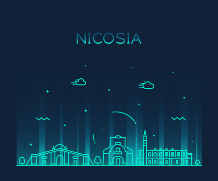 Nicosia skyline, Cyprus. Trendy vector illustration linear styleのイラスト素材