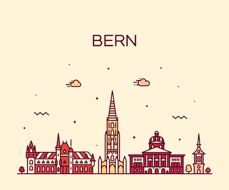 Bern skyline, Switzerland. Trendy vector illustration linear styleのイラスト素材
