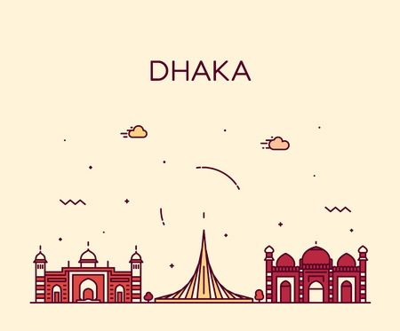Dhaka skyline, Bangladesh. Trendy vector illustration linear styleのイラスト素材